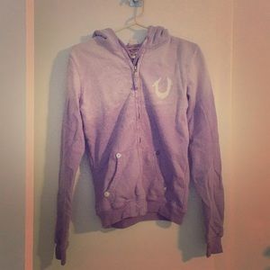True Religion Acid Wash Zip Up Hoodie, Purple, M